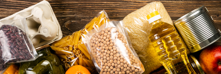 Food staples on counter.