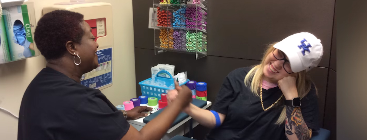 Adrianne Rogers having blood drawn.