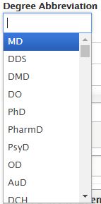 A list of degree and credential abbreviations.