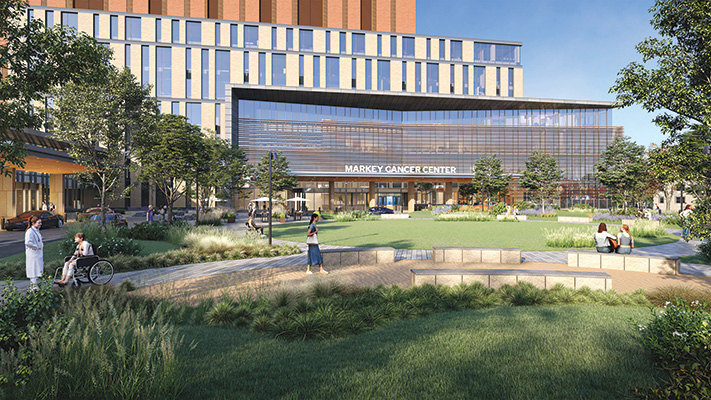 Exterior rendering of the new Markey Cancer Center