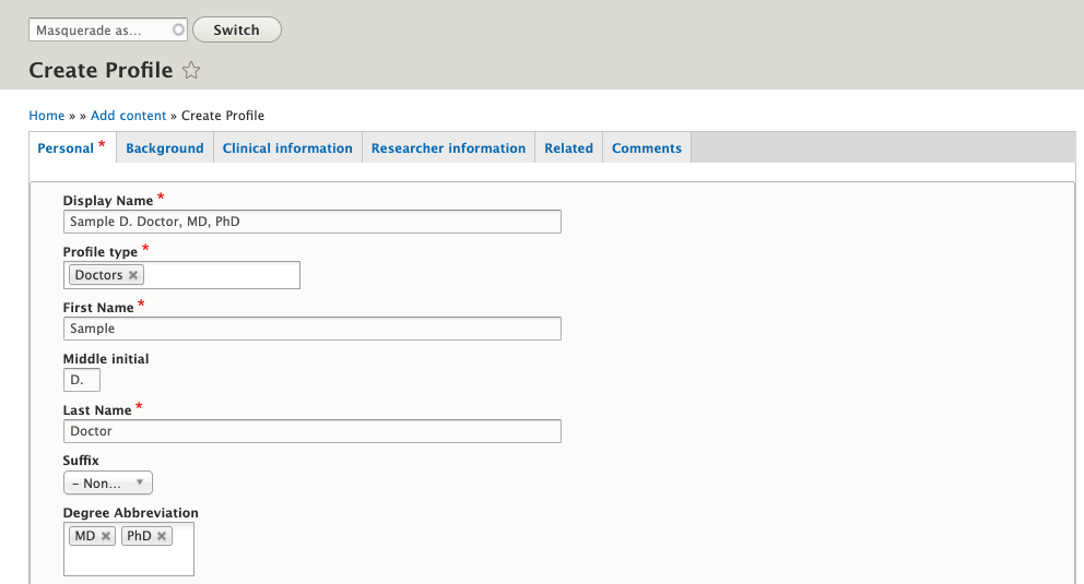 profile name fields