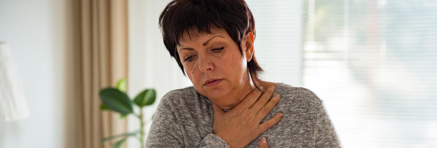 Woman suffering from Barret's esophagus.