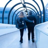 Ron Kelly and Deboroah walk back to their car using a pedway at UK HealthCare.