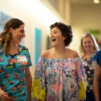 Kylee catches up with her nurses at Kentucky Children’s Hospital after completing her treatment.