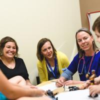 Kara, Max and Lisa work with diabetes educators Angela Hepner and Deb Howard at Barnstable Brown Diabetes Center.