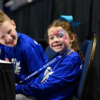 Izzy with her fellow Excite Night guest judge and Kentucky Children’s Hospital patient, Dalton Green. Izzy has unicorn face paint over one eye.